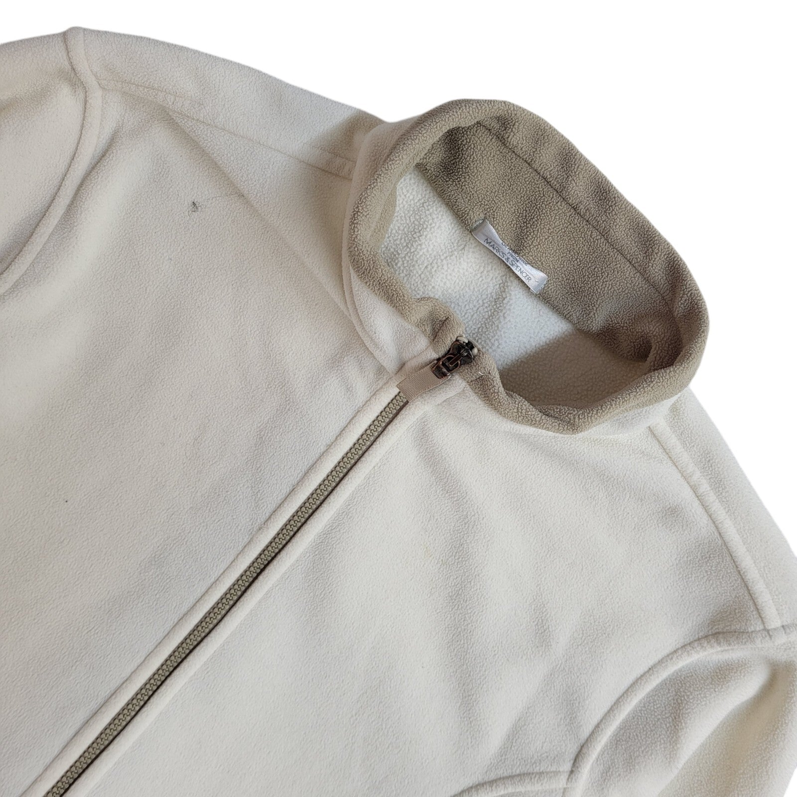 M&S Vintage 90s Beige Fleece Zipped Jacket Uk Women's Size 18/20