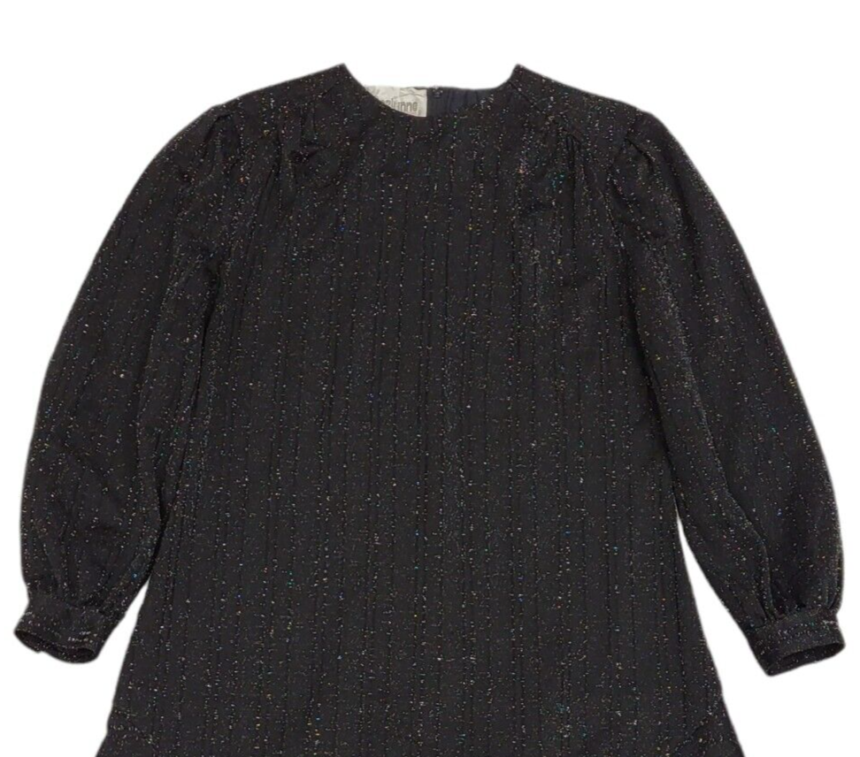 80s Vintage Rozlynne Black Long Sleeve Sparkly Evening Dress Women's 14