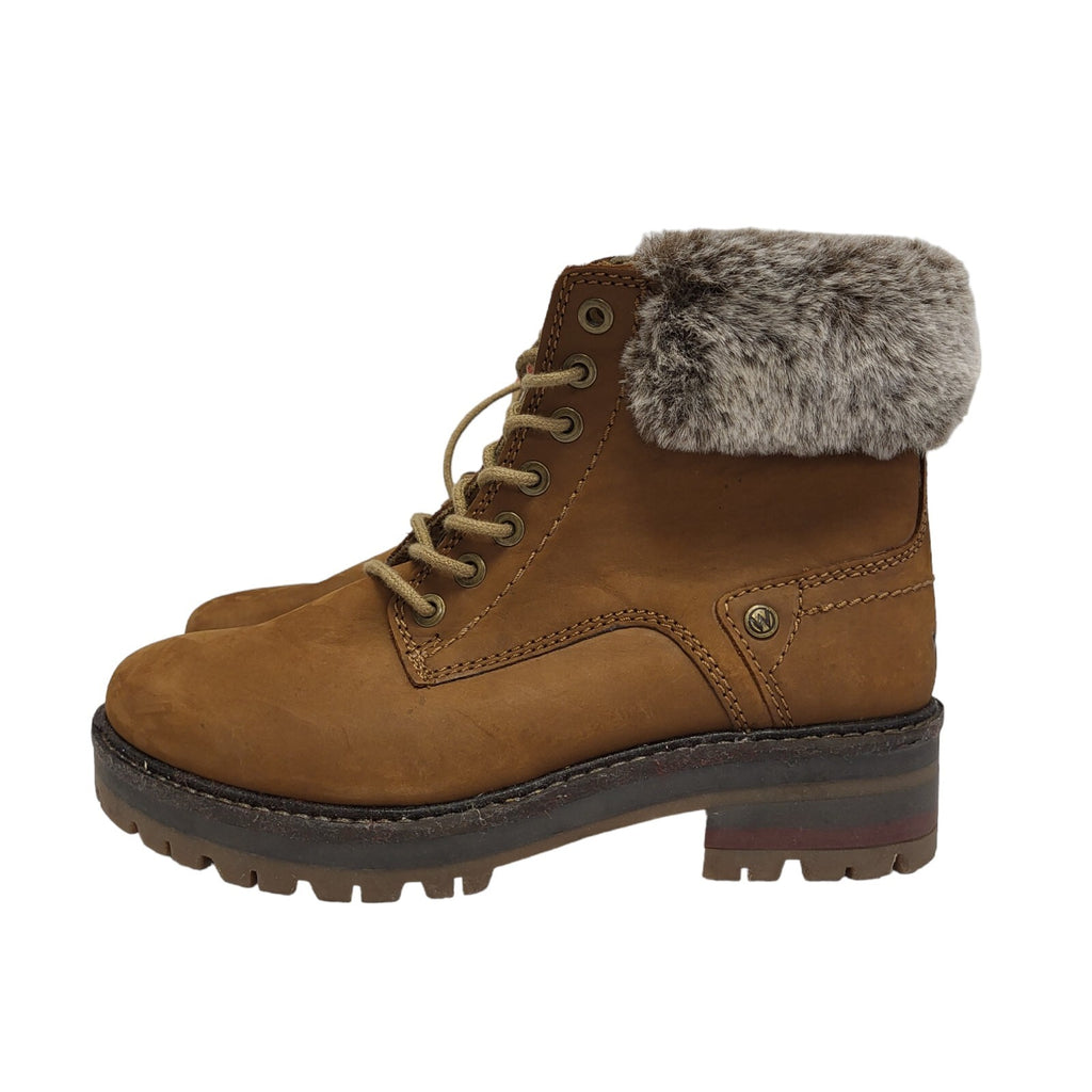 Wrangler Alaska Tan Brown Fur Trim Lace Up Boots Uk 3 eU 36 BNWOB