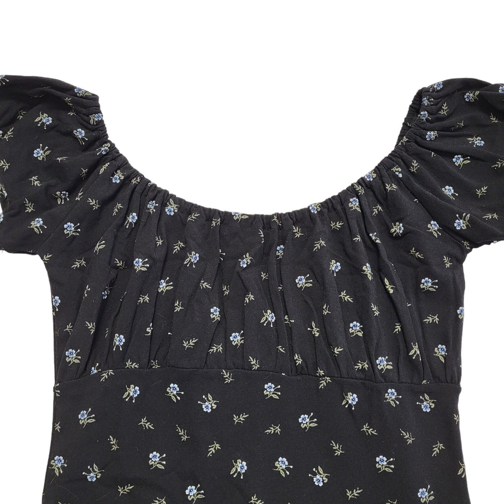 Clockhouse Black Y2K Milkmaid Style Floral Dress Women's Uk M 10