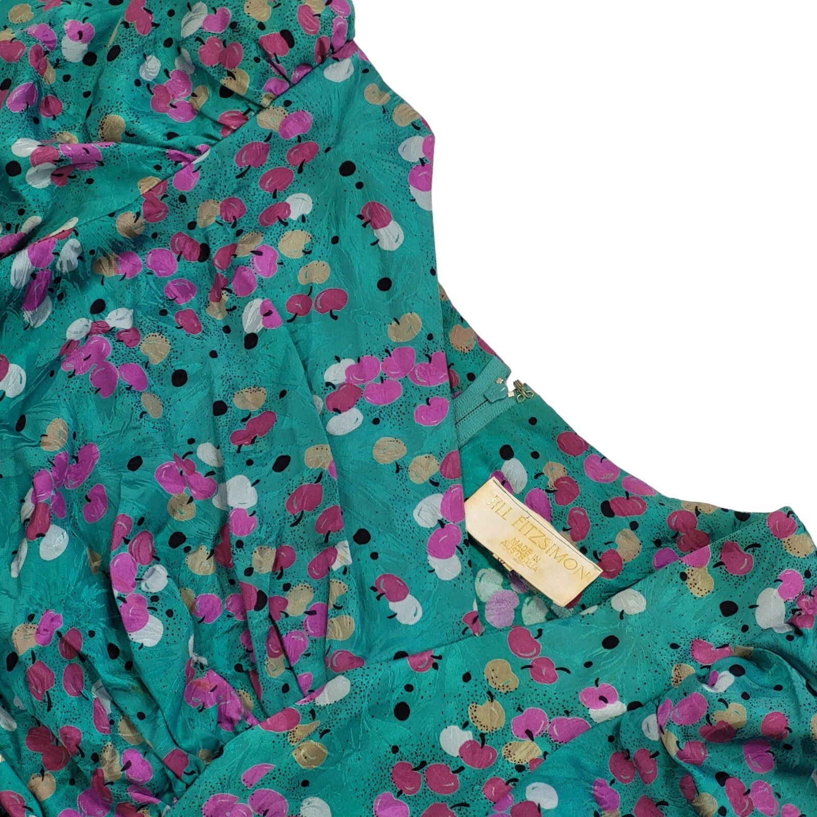 80s Vintage Jill Fitzsimon Green Floral Silk Evening Dress Women's Size 8