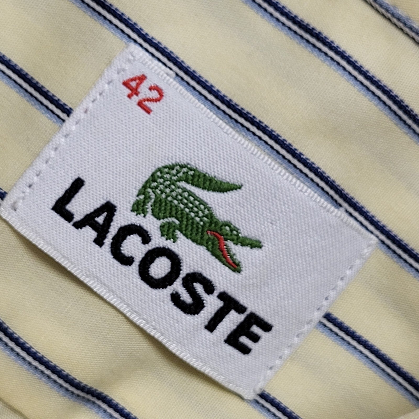 Lacoste Vintage 90's Yellow Blue Striped Short Sleeve Shirt Uk Men's Size L