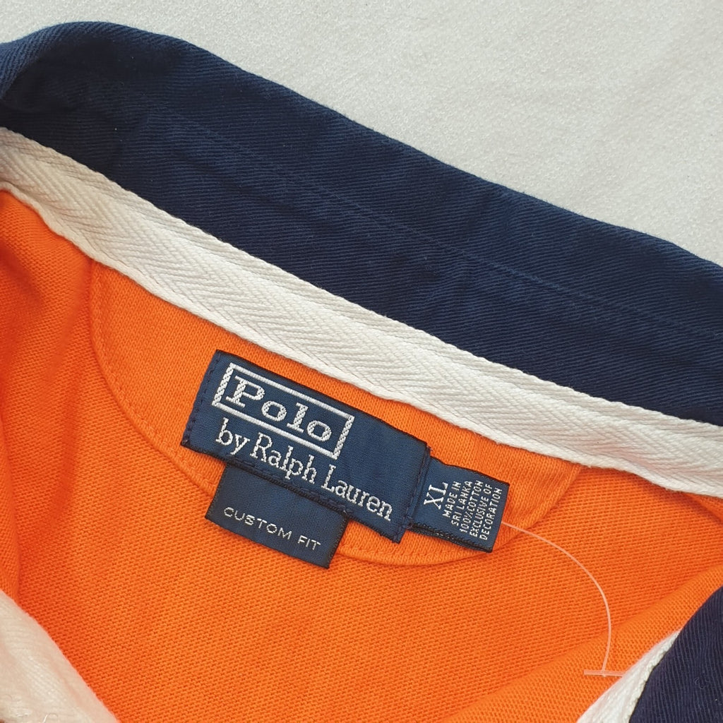 Polo Ralph Lauren Y2K Orange Long Sleeve Polo Top Shirt Men's Size XL
