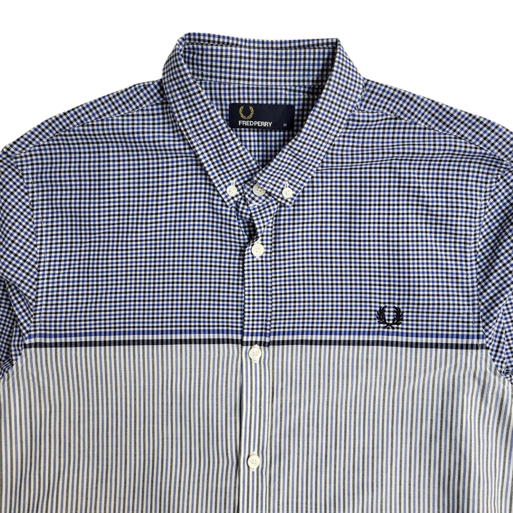 Fred Perry Vintage 90's Blue Checked Slim Fit Long Sleeve Shirt Mens UK M