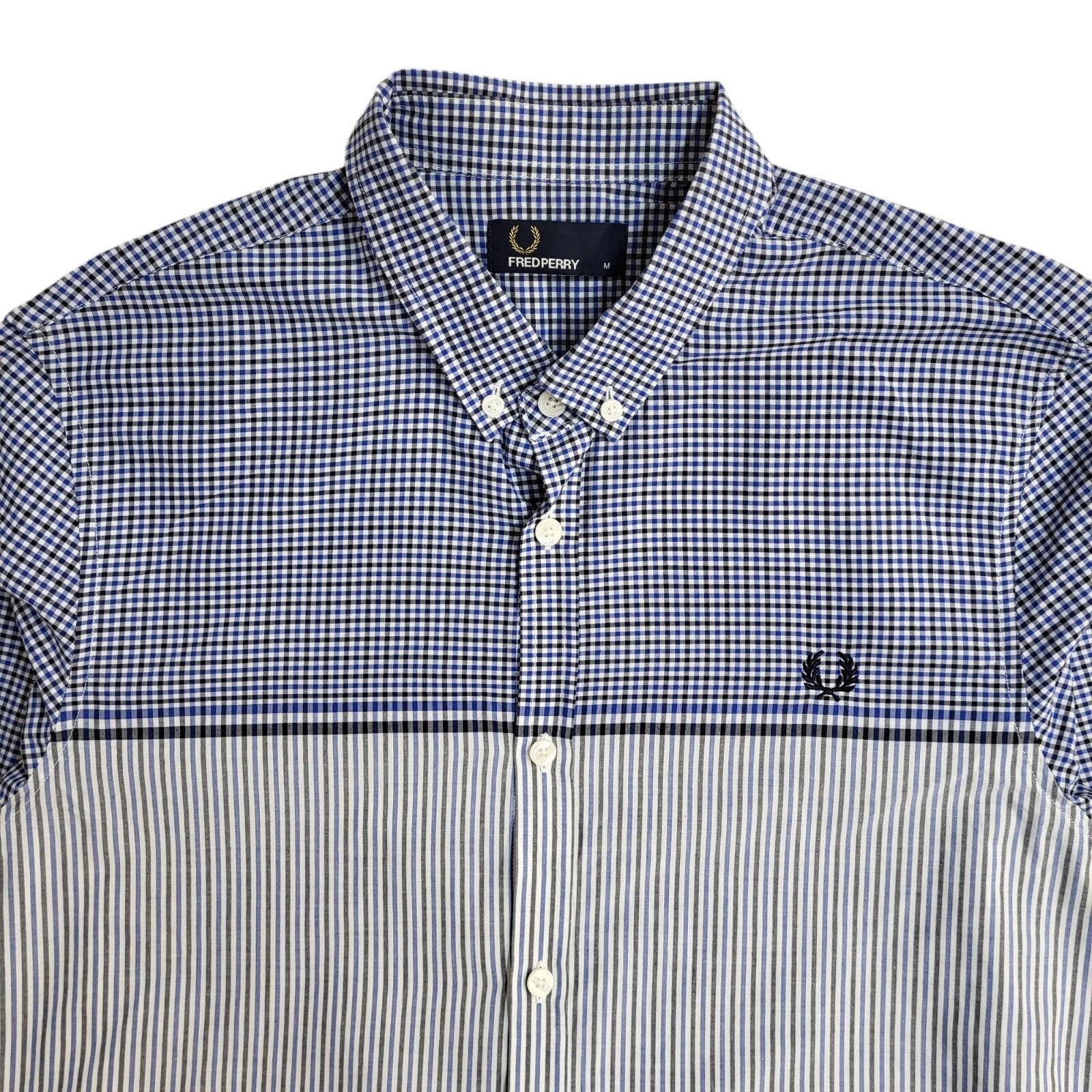 Fred Perry Vintage 90's Blue Checked Slim Fit Long Sleeve Shirt Mens UK M