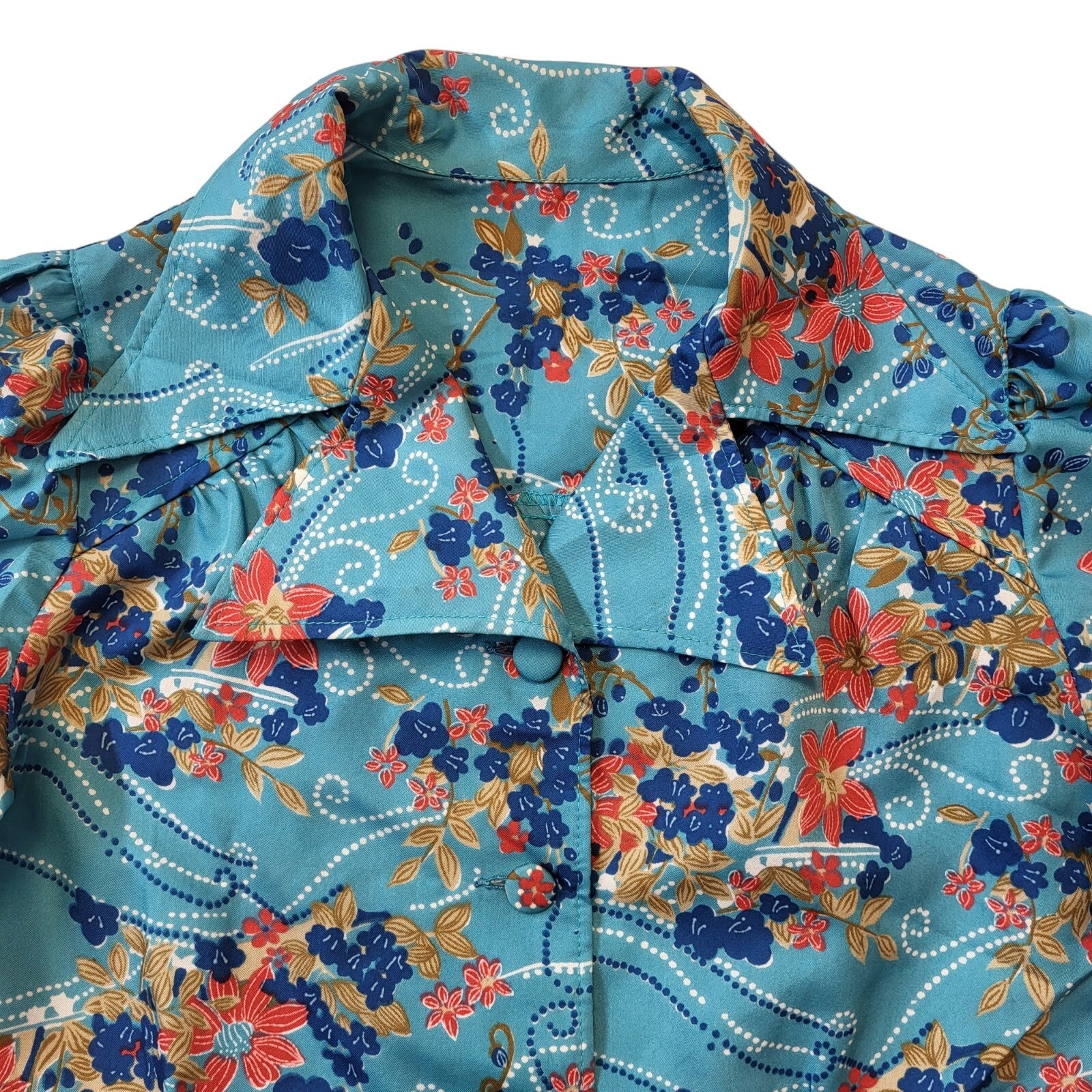 Norma Della 70s Vintage Blue & Red Floral Collared Pleated Dress Women's Size 8