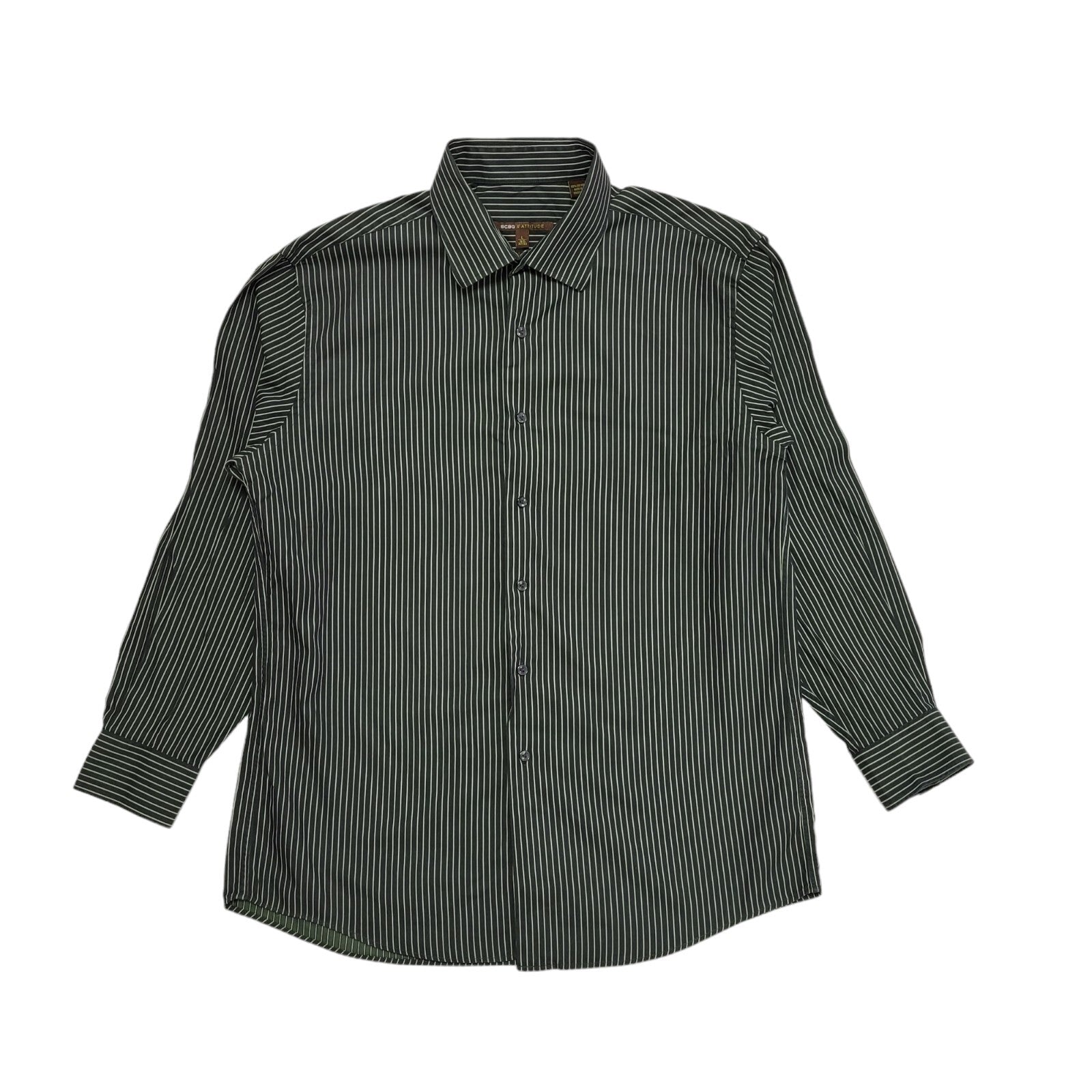 BCBG Vintage Y2K Green & White Striped Long Sleeve Shirt Mens UK Large