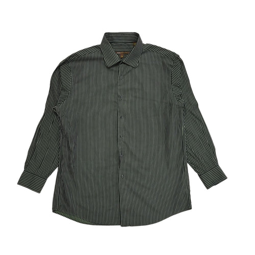 BCBG Vintage Y2K Green & White Striped Long Sleeve Shirt Mens UK Large