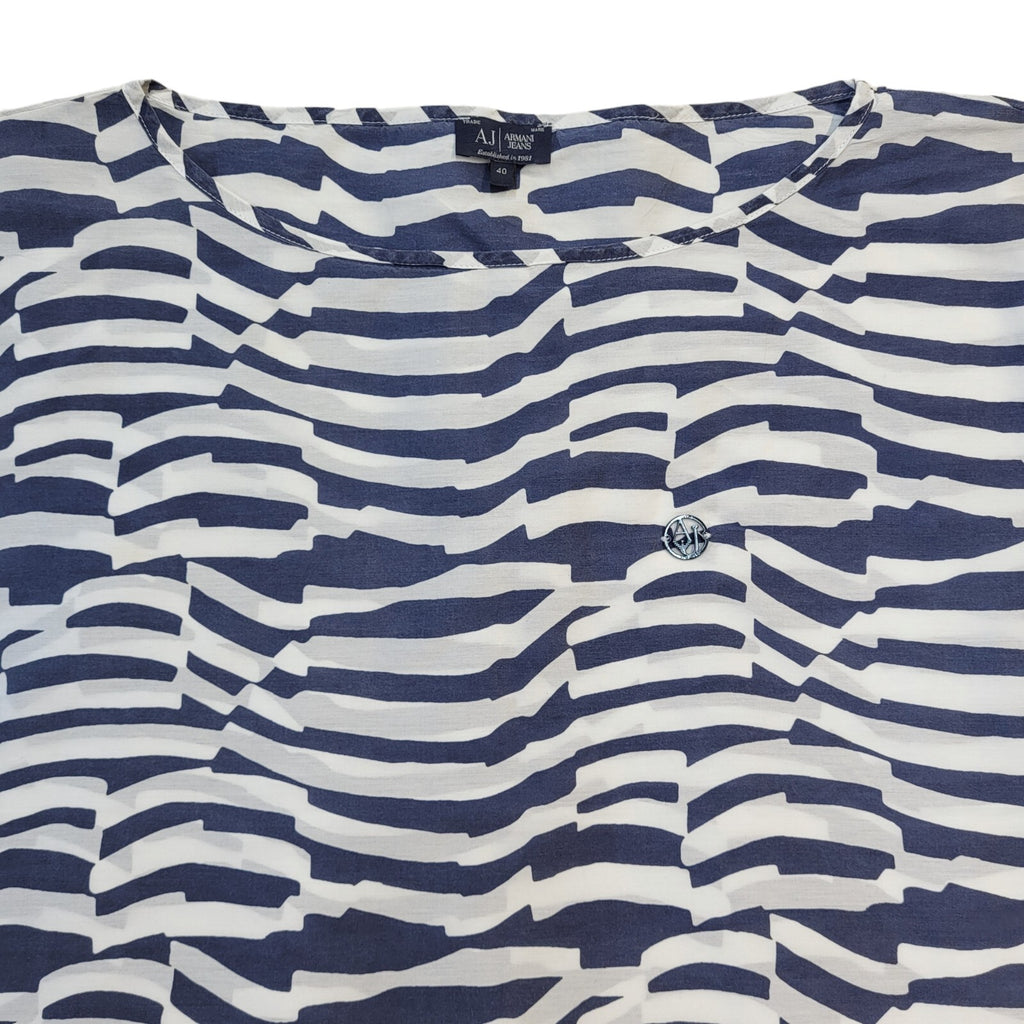 Armani Jeans Vintage 90's Blue & White Striped Top Women's UK 12