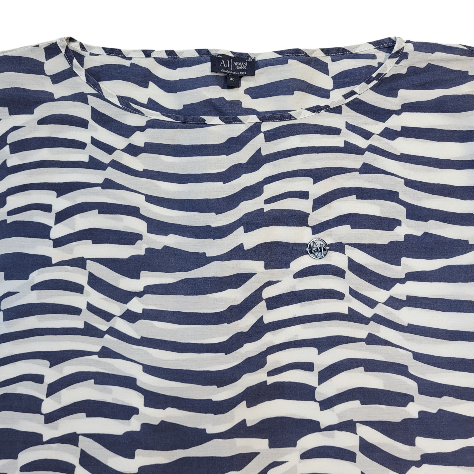 Armani Jeans Vintage 90's Blue & White Striped Top Women's UK 12