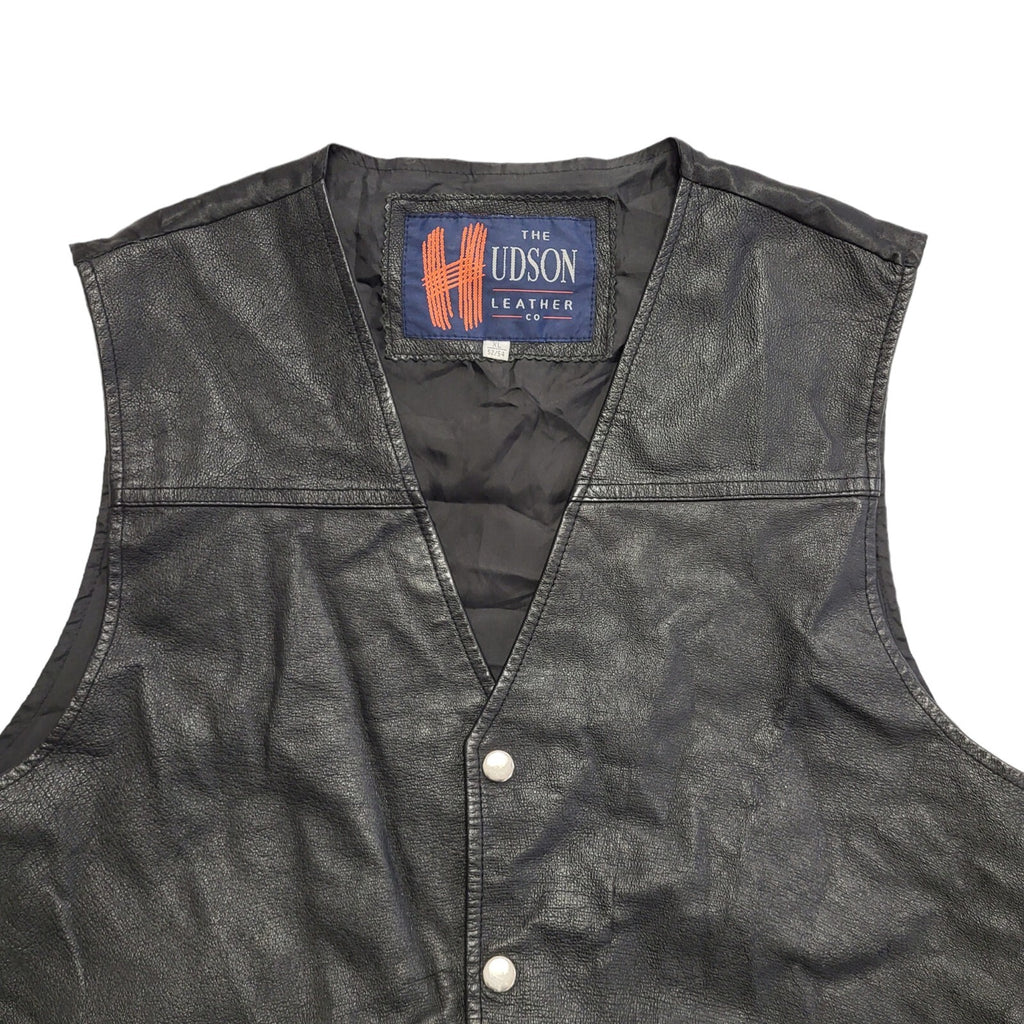 The Hudson Leather Co 80's Black Leather Waistcoat Mens Size XL