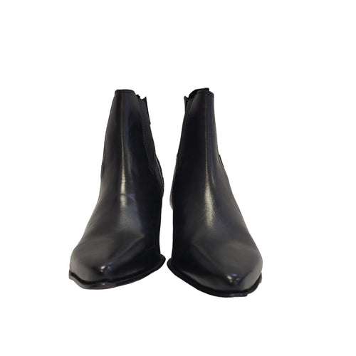 Asos Black Leather Slip-on Heel Boots Uk Women's Size 7