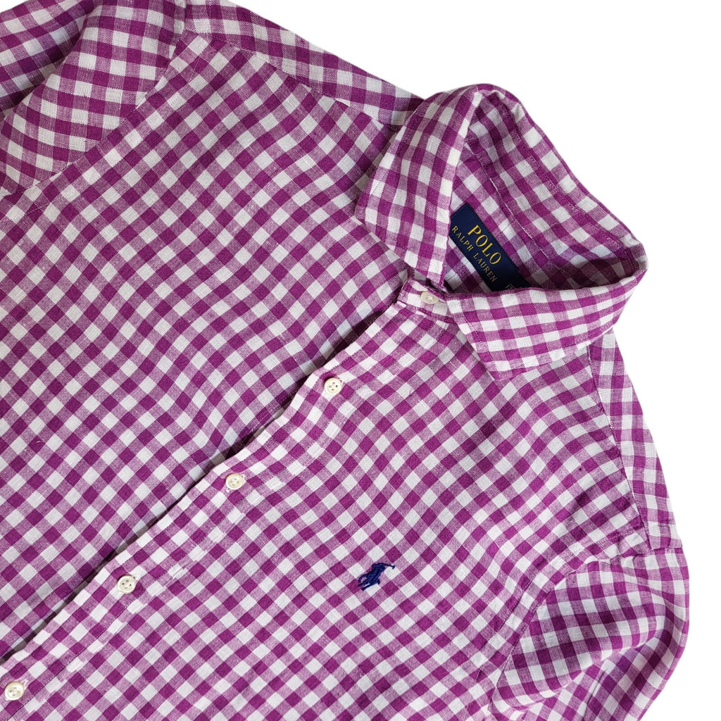 Polo Ralph Lauren Vintage 90's Pink & White Checked Long Sleeve Shirt Men's UK S