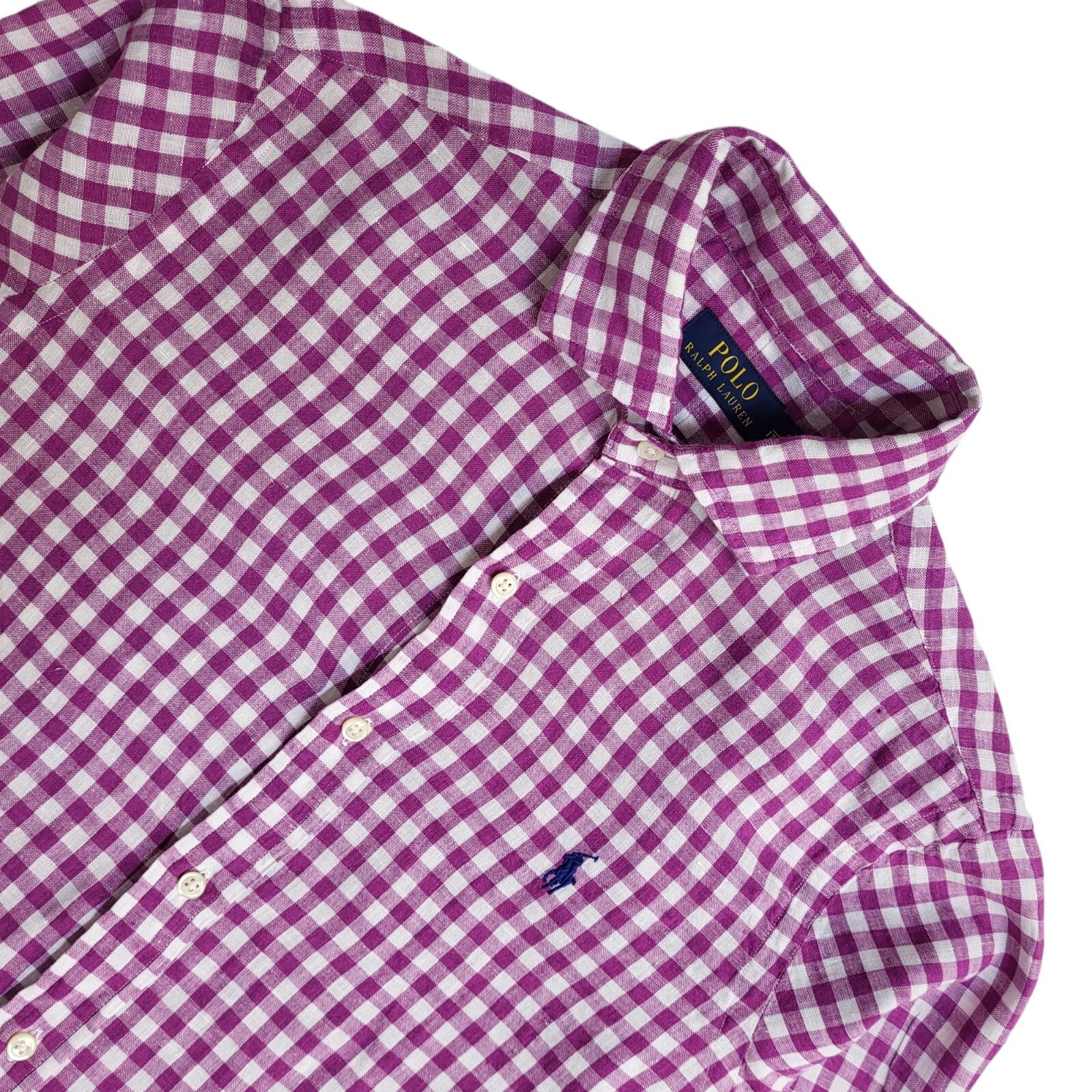 Polo Ralph Lauren Vintage 90's Pink & White Checked Long Sleeve Shirt Men's UK S