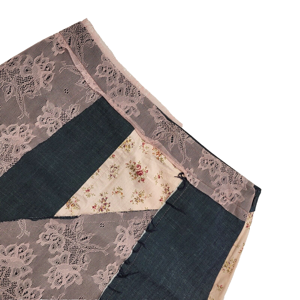 Oasis Vintage 90's Blue & Pink Floral Asymmetrical Denim Skirt Womens UK 10 W28