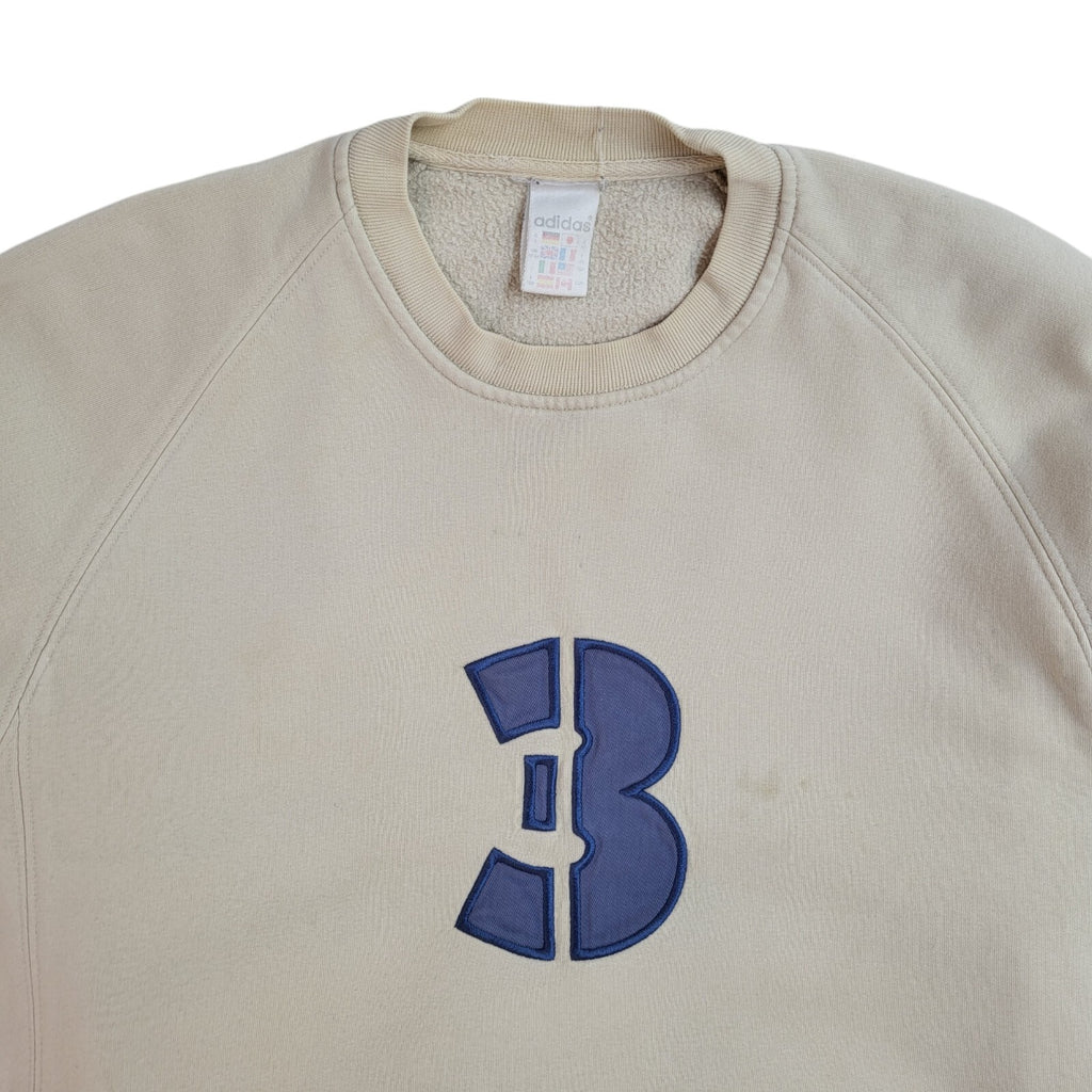 Adidas Sweatshirt Beige Crew Neck 90's Vintage UK Men's Size L