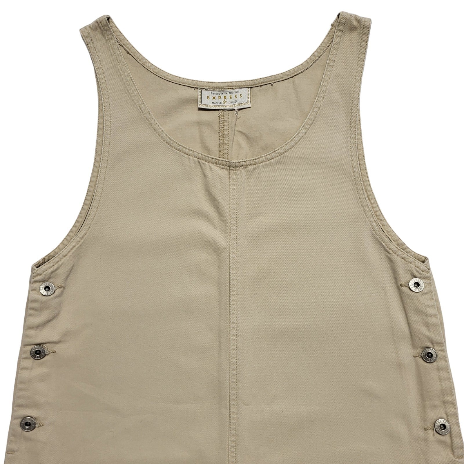 Express Vintage 90s Beige Sleeveless Denim Dress Uk Women's Size 12 W30-34