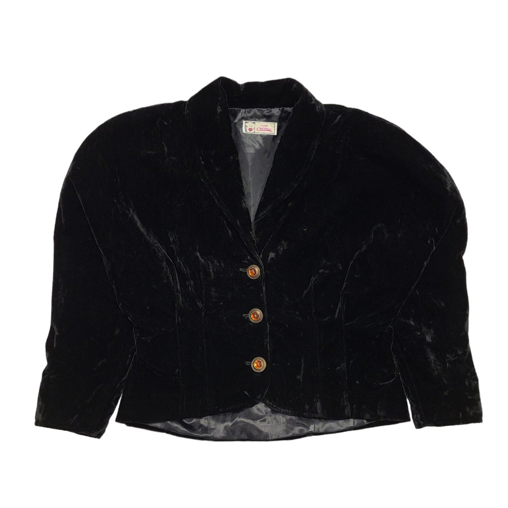 Now Carmin 90s Vintage Black Velvet Cropped Jacket Uk Women's Size 14