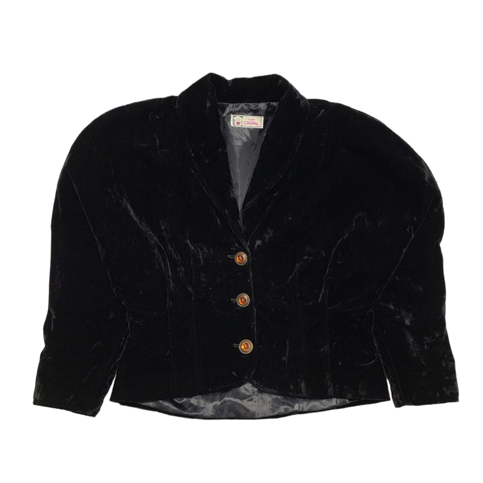 Now Carmin 90s Vintage Black Velvet Cropped Jacket Uk Women's Size 14