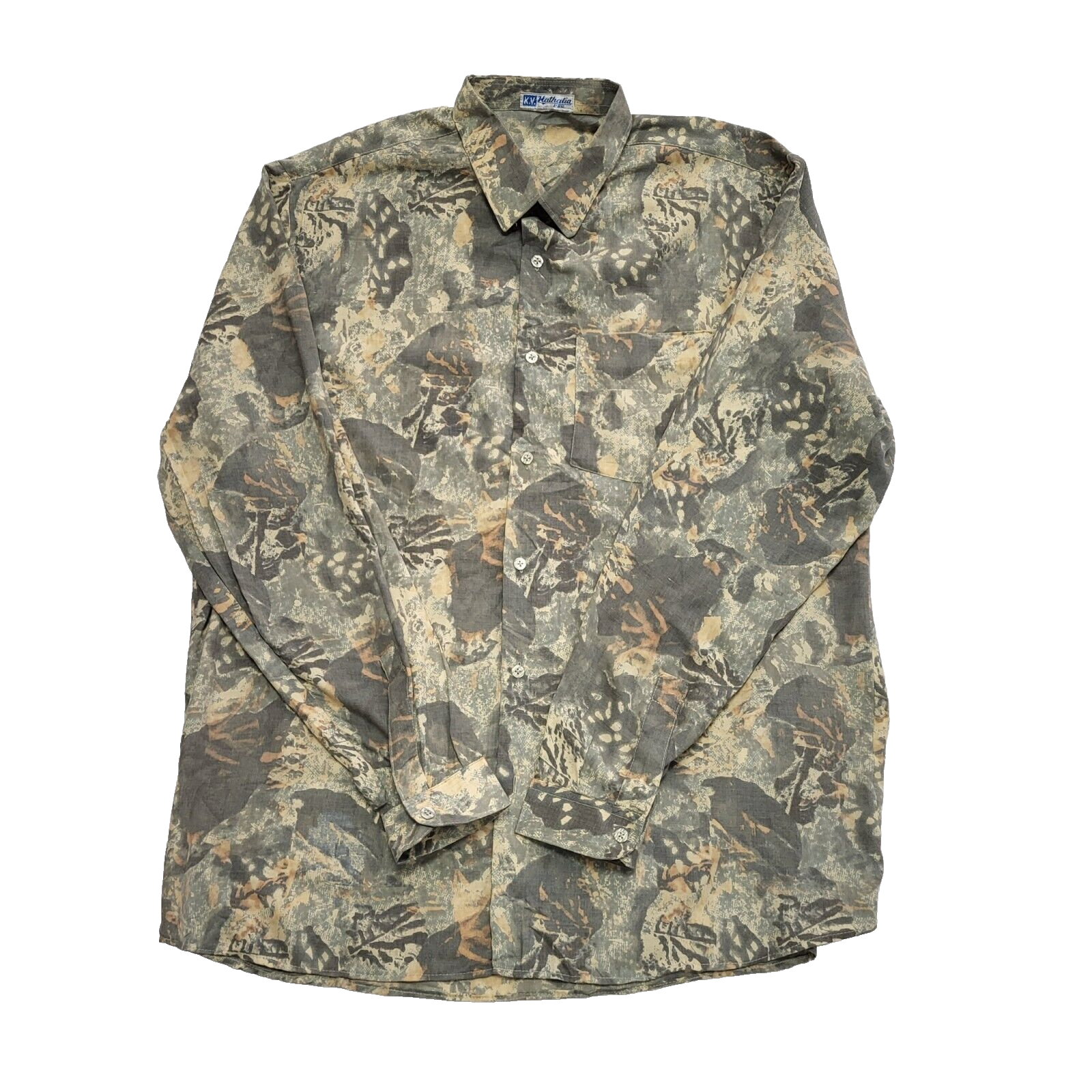 Hathalia 90's Grey & beige Abstract Long Sleeve Shirt Uk Men's UK XL