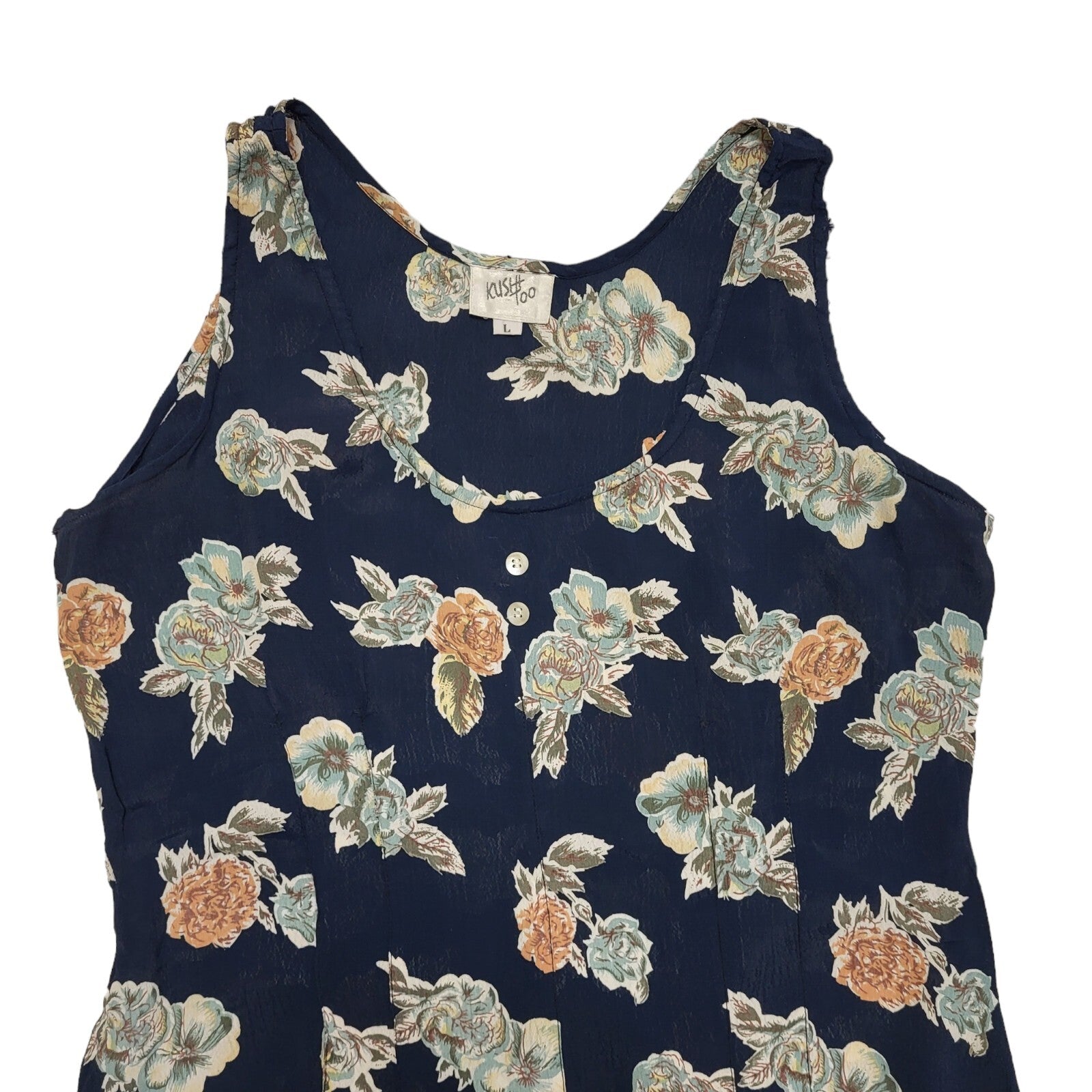 Kush Too Vintage 90s Blue Floral Sleeveless Daywear Dress Uk Women's Size Large