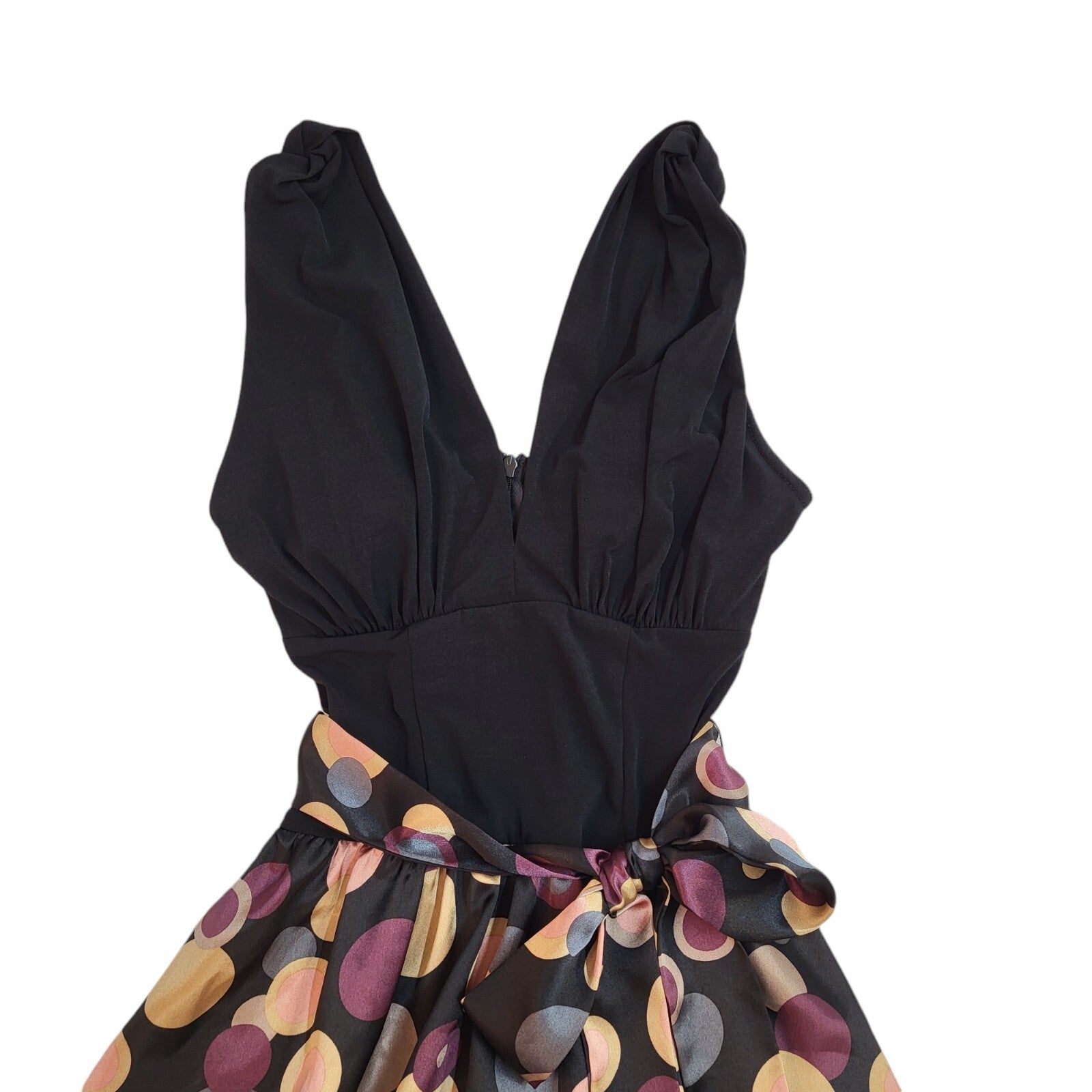 Intrigue 90's Black V-Neck Spotted Knee Length Dress BNWT UK Women's Size S