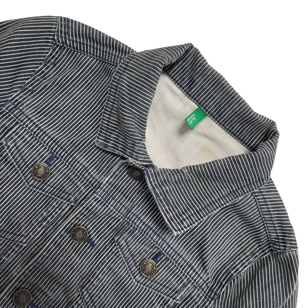 United Colors Of Benetton Blue Striped Denim Jacket Uk Girl's Size XS 4-5 yrs