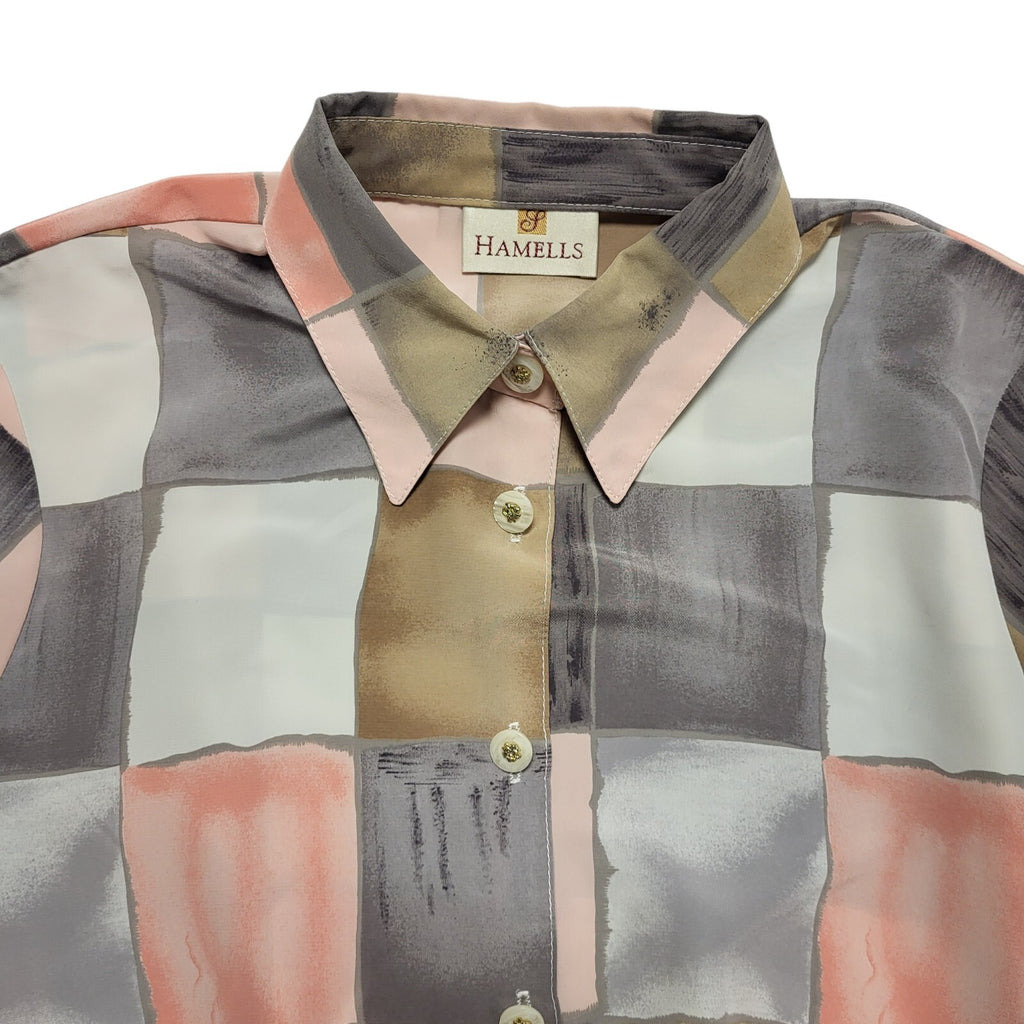 Hamells Vintage 80's Pink,Grey & Brown Patch Long Sleeve Shirt Womens UK 10