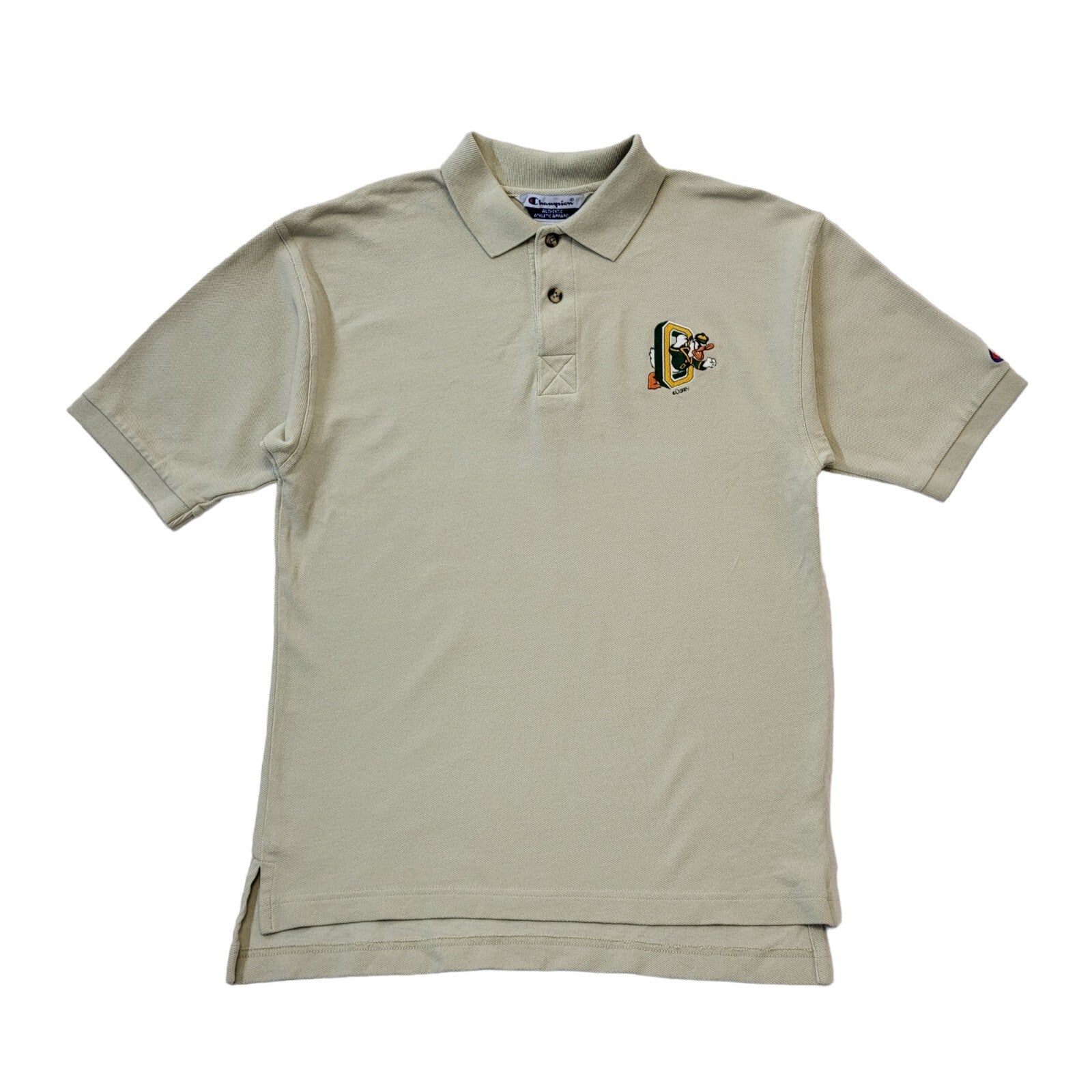 Champion 90s Vintage Oregon Ducks Beige Short Sleeve Polo Shirt Men's Size Small