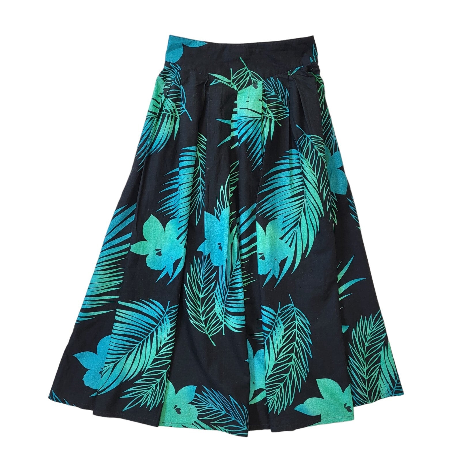 Paulls 80's Vintage Green Black Leaf Print Skirt Women's Size 10 W24