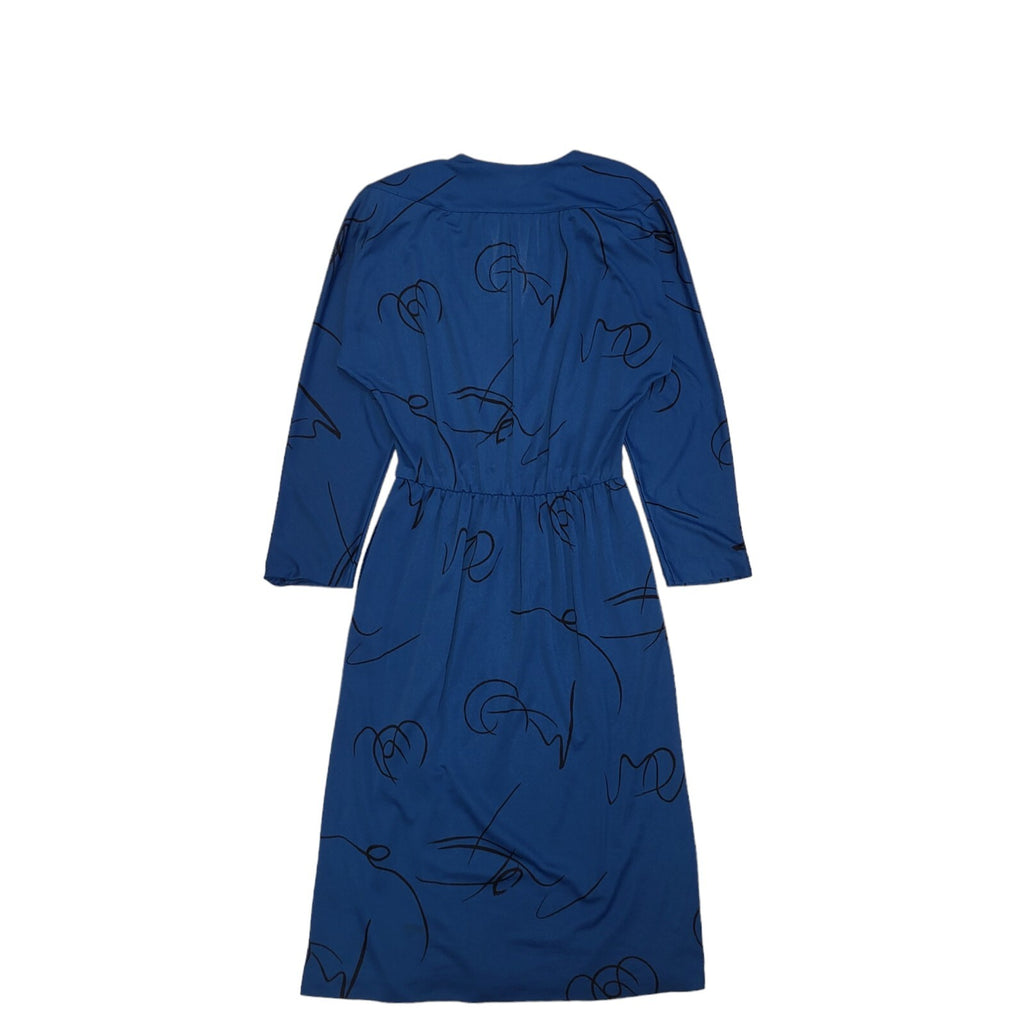 Cotym 80s Vintage Blue V-Neck Party Dress Women's 12/14