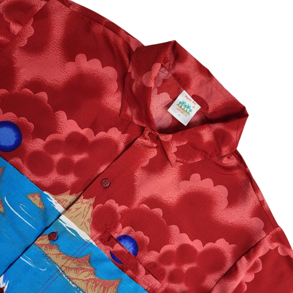 Happy Bay Vintage 90s Multicoloured Bird Print Beach Hawaiian Shirt UK Men's S