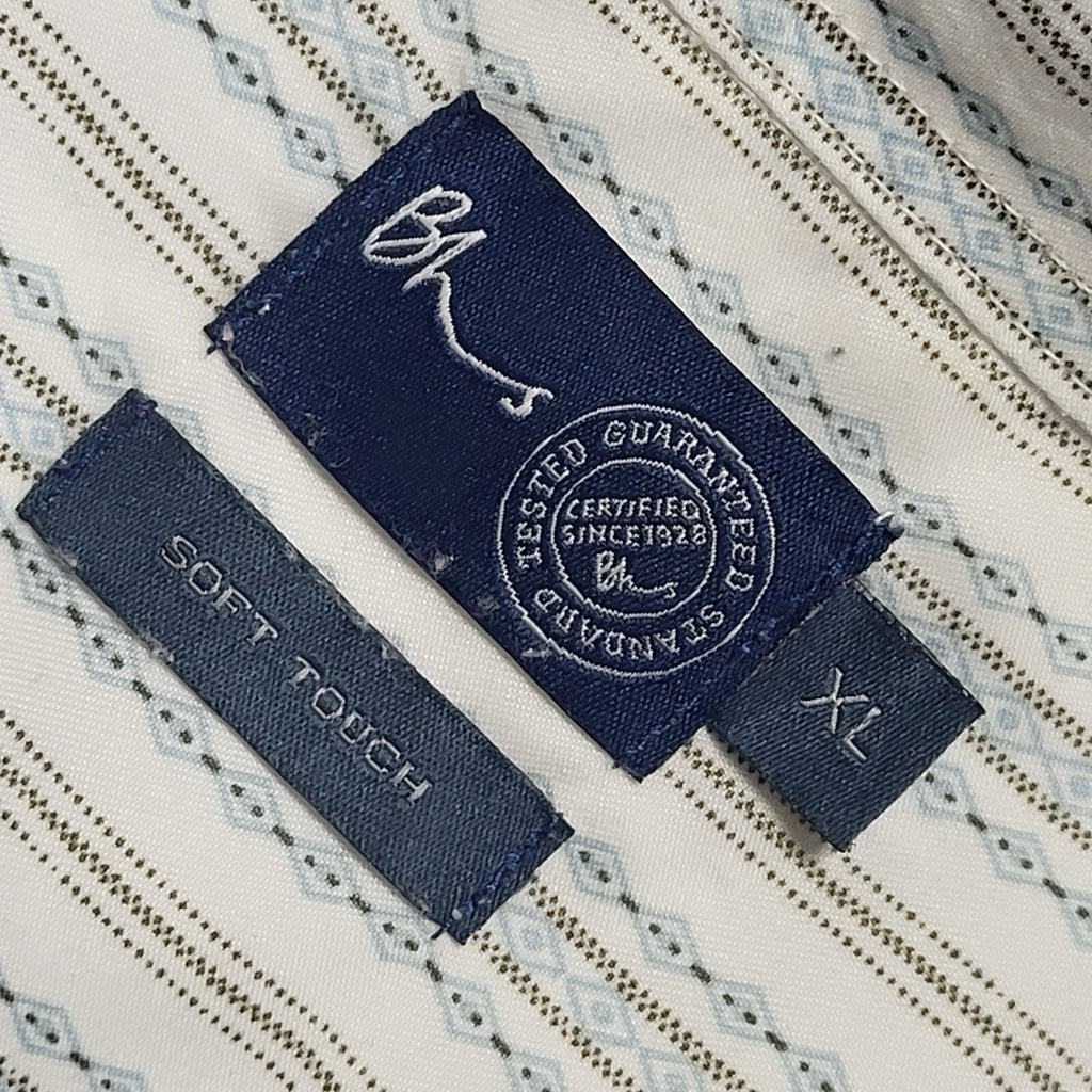 BHS 90's White, Grey & Blue Short Sleeve Striped Shirt Men's UK Size XL