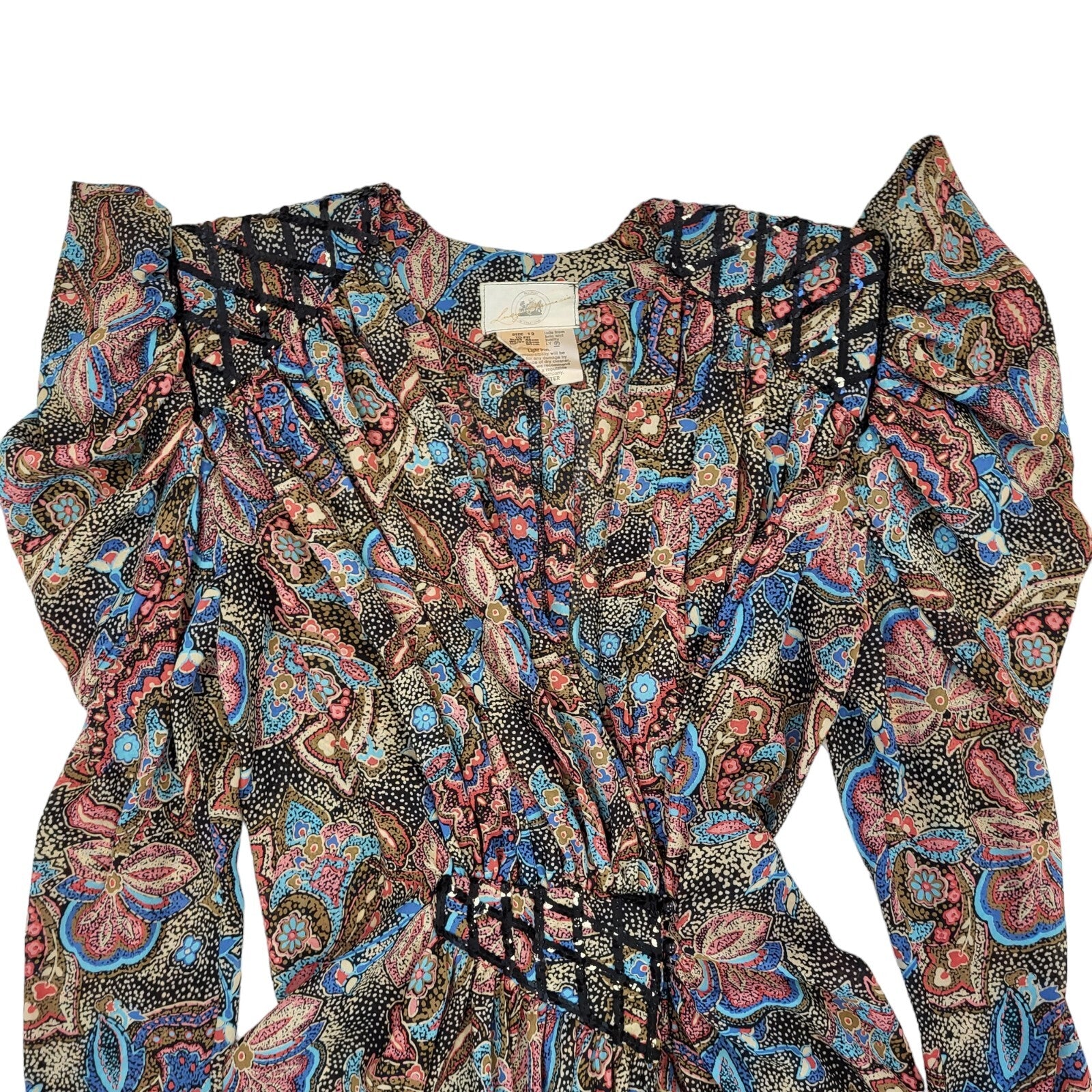 80s Vintage Lucy Richards Multicolored V-Neck Wrap Dress Women's Size 12 BNWT