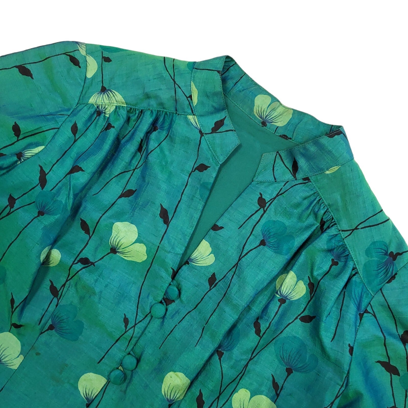 Vintage 60s Green Floral Daywear Dress Women's Size 12