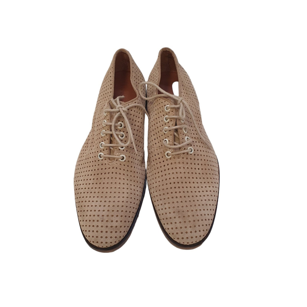 Selected Homme Perforated Beige Leather Casual Lace Up Men's Shoes Uk 7