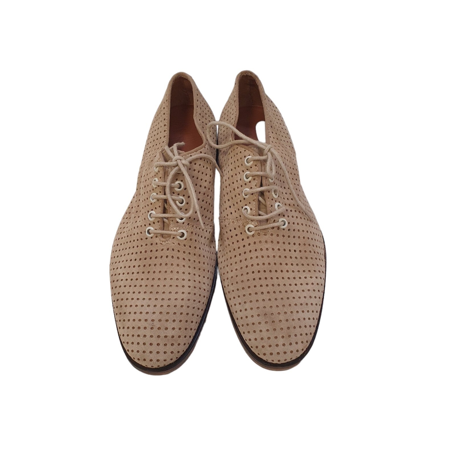 Selected Homme Perforated Beige Leather Casual Lace Up Men's Shoes Uk 7