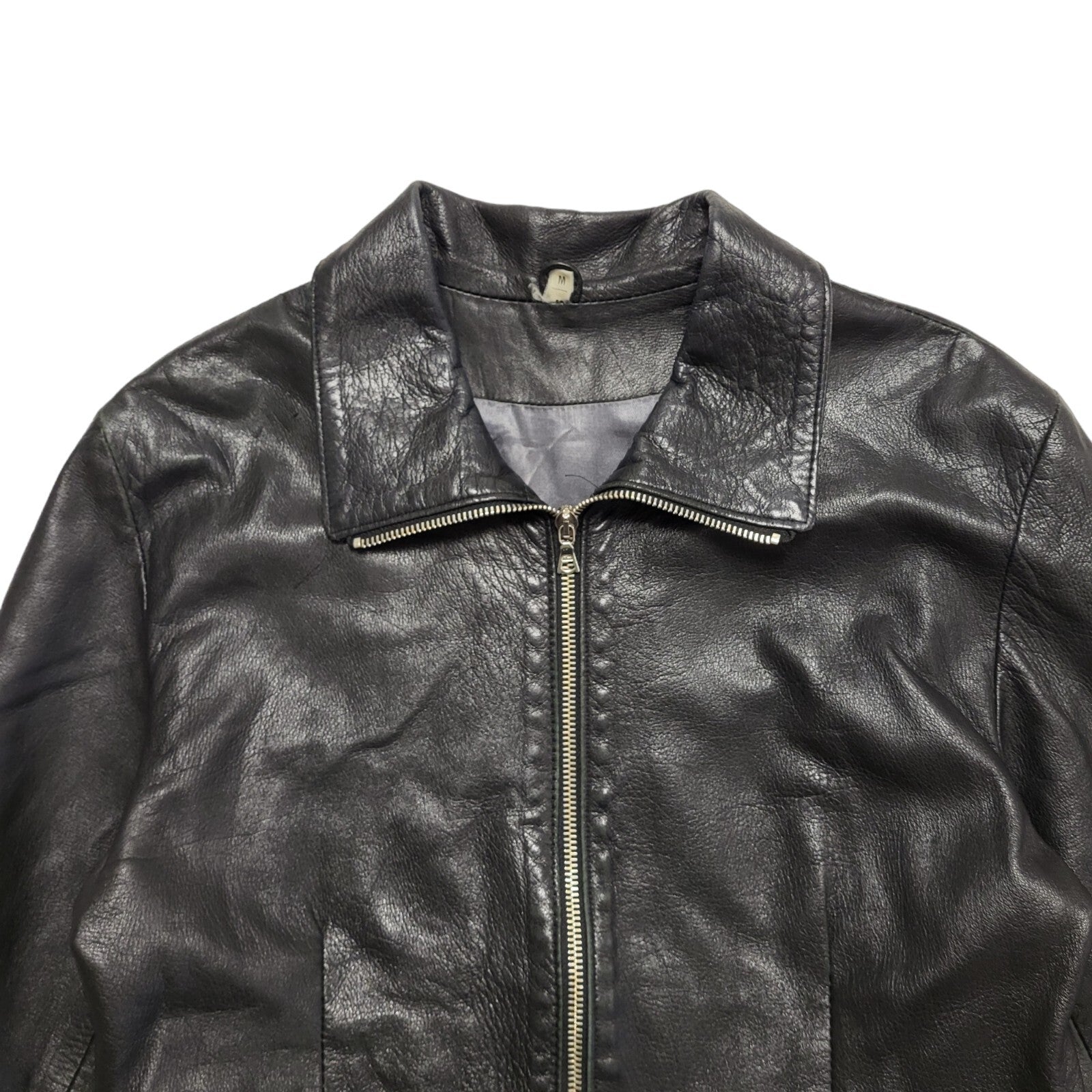 Gaffa & Co 90s Vintage Zip Up Black Leather Jacket Uk Women's Size Medium