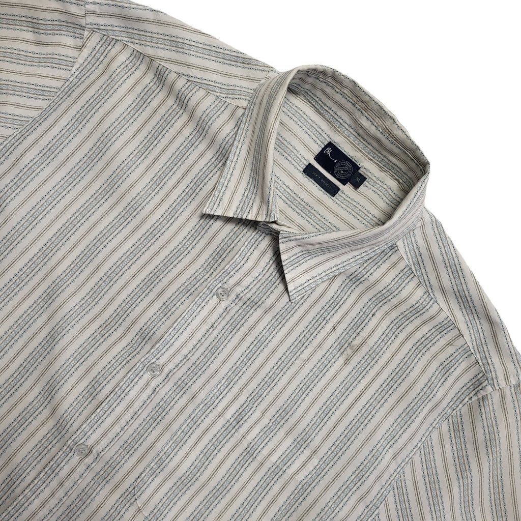 BHS 90's White, Grey & Blue Short Sleeve Striped Shirt Men's UK Size XL