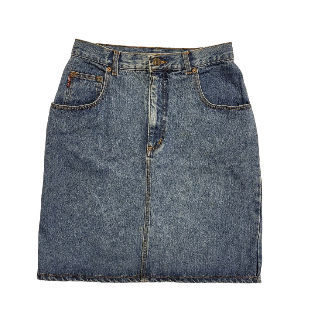 Moment Vintage 90's Blue Denim Knee Length Skirt Womens UK Size 8