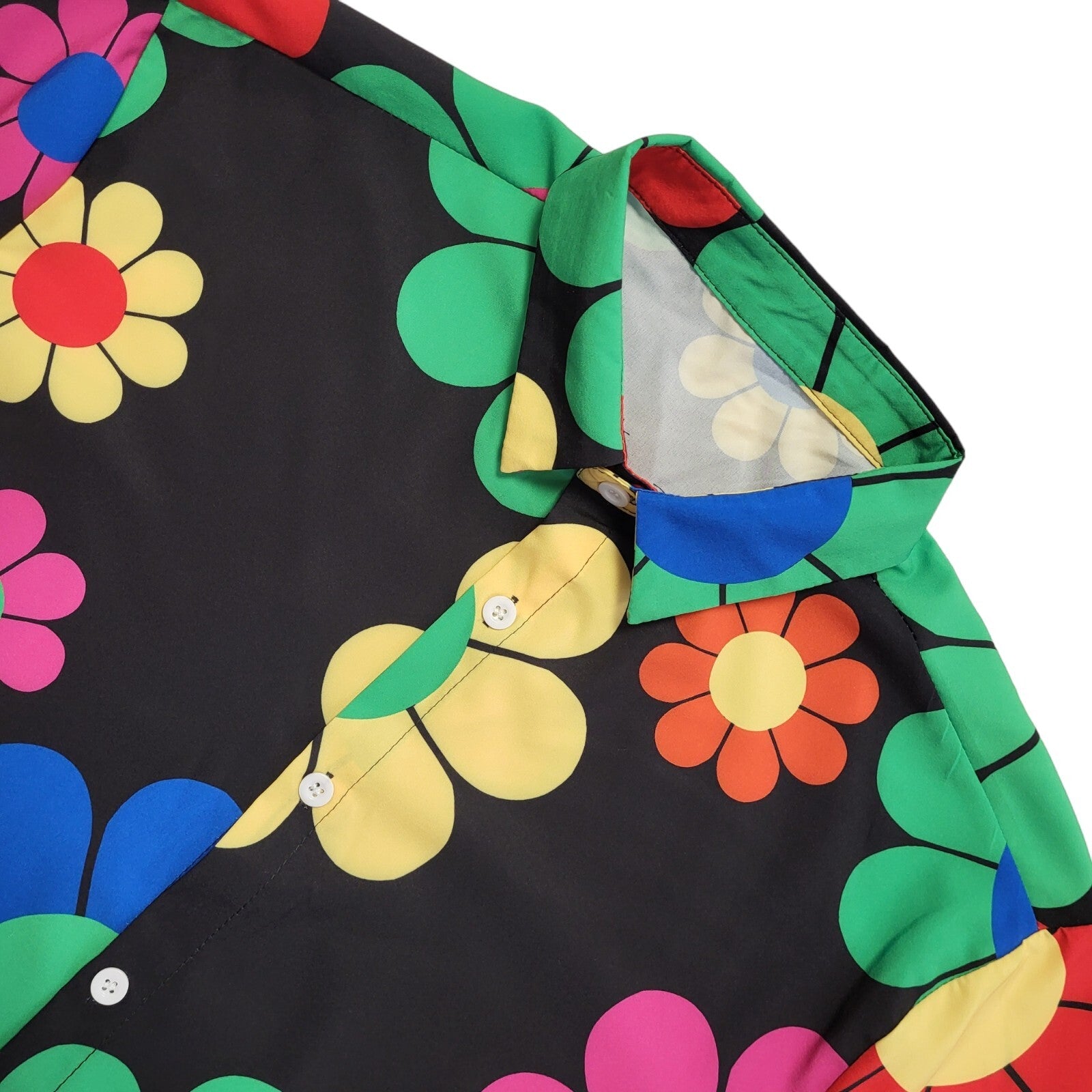 Vintage 90s Black & Pink Floral Short Sleeve Shirt Men's UK M
