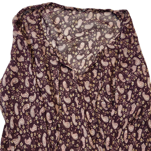 90s Vintage Maroon Paisley Sheer Tie Neck Long Sleeve Blouse Womens UK 12