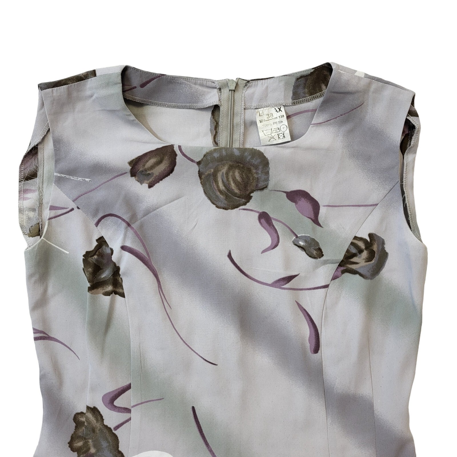 90s Vintage Grey Floral Sleeveless Shift Dress Women's Size 10