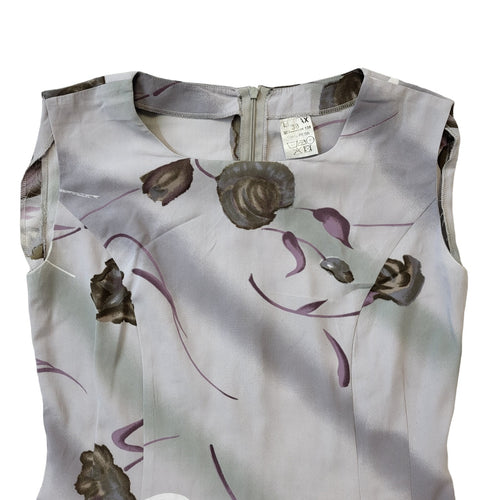 90s Vintage Grey Floral Sleeveless Shift Dress Women's Size 10