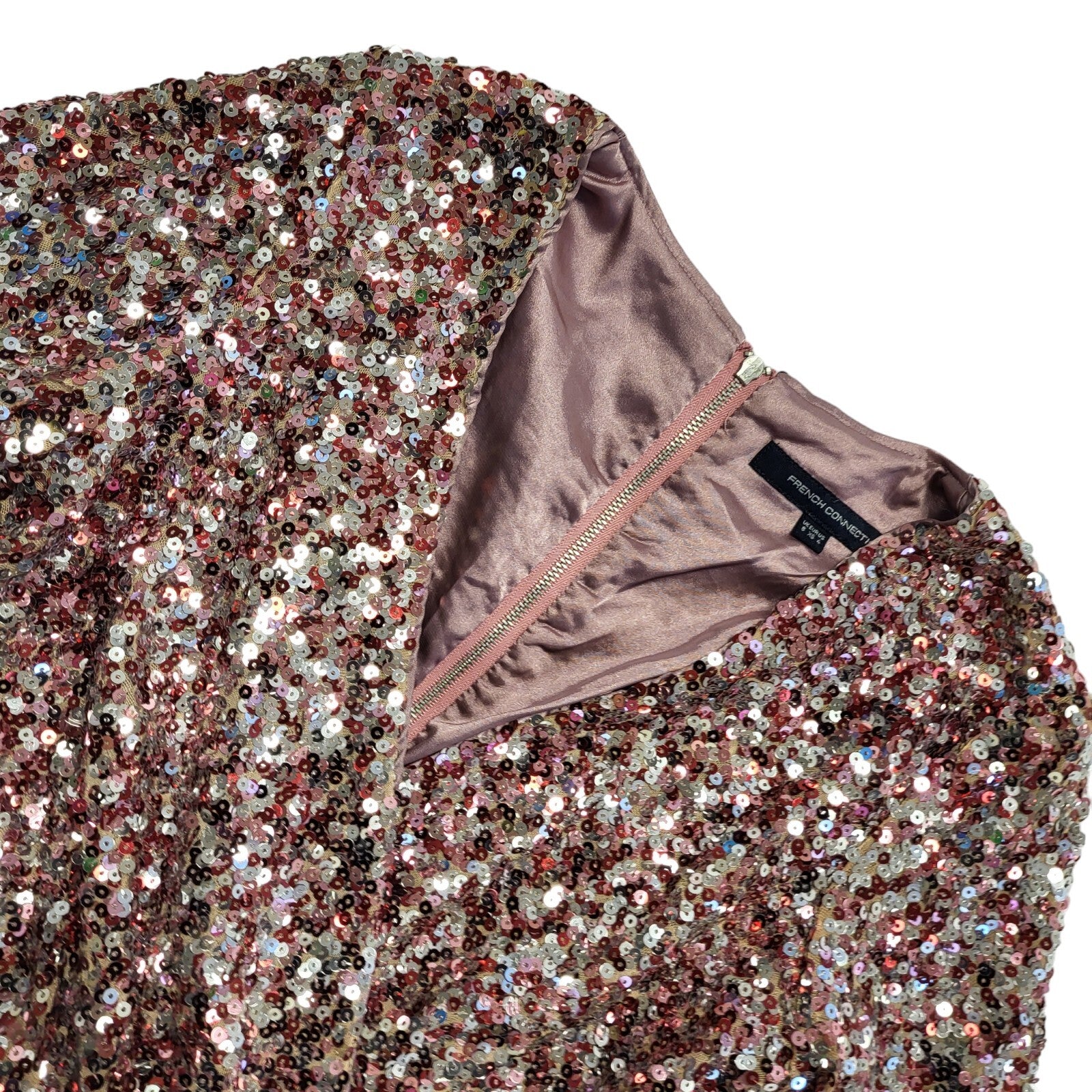 French Connection Y2K Pink Sequin Evening Dress Womens Uk Size 8