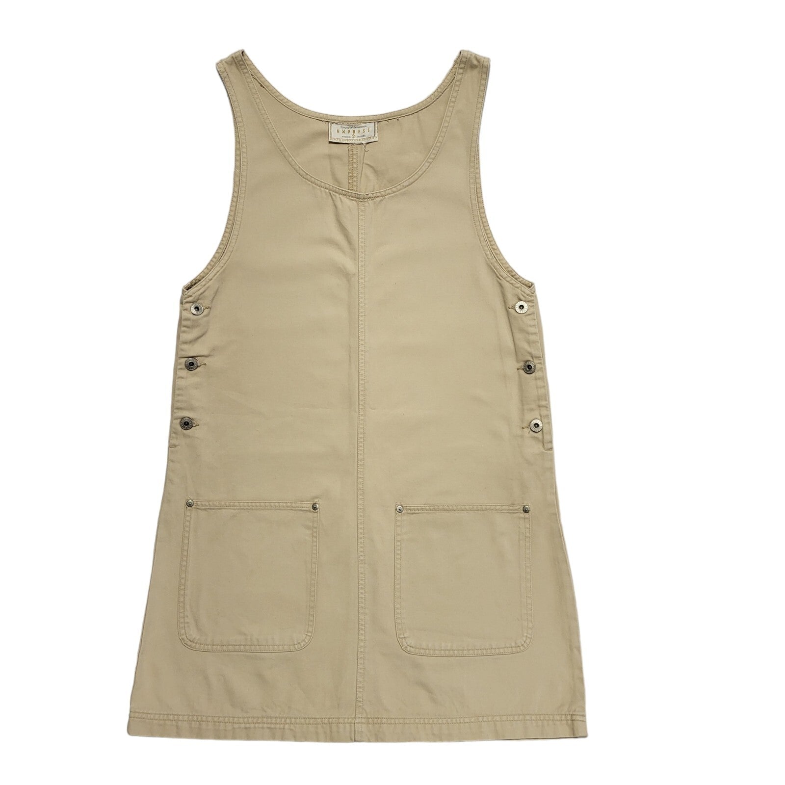 Express Vintage 90s Beige Sleeveless Denim Dress Uk Women's Size 12 W30-34
