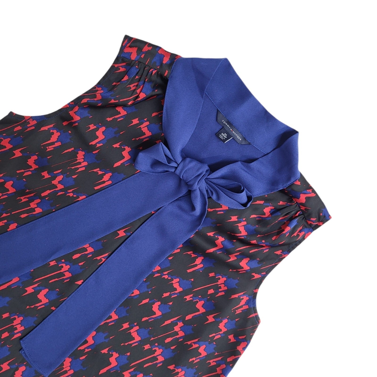 Tommy Hilfiger Blue, Black & Red Sleeveless Tie Neck Top Women's UK Size XS