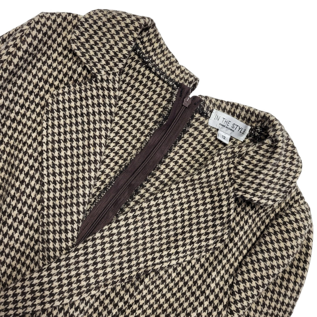 In The Style Vintage 90s Brown Check Zipped Coat Women's Size 12