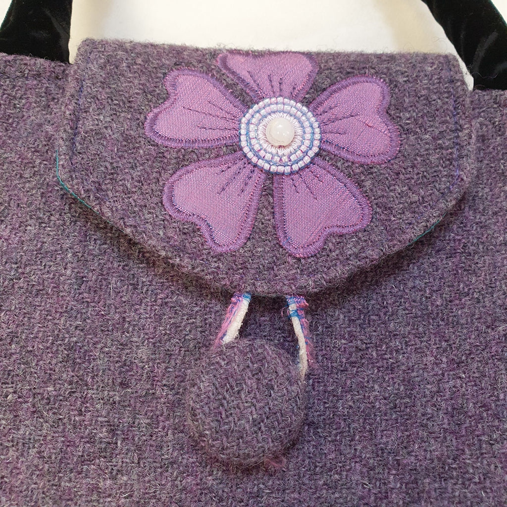 Harris Tweed Purple Wool Triangle Small Top Handle Handbag Uk Women's 13" x 7"