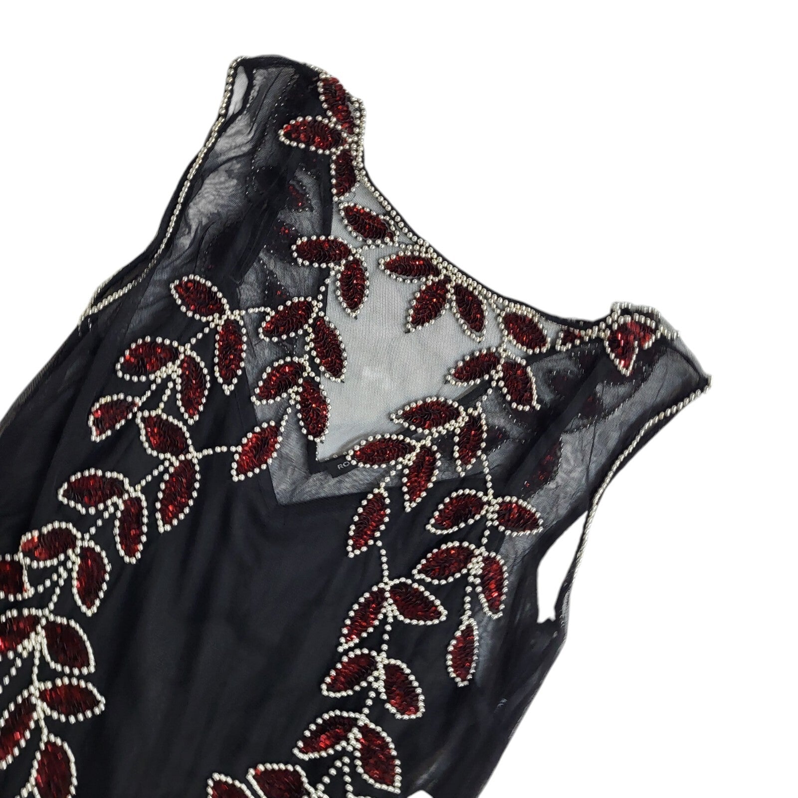 Roman Vintage 90s Black Red Sleeveless Dress Uk Women's Size 18